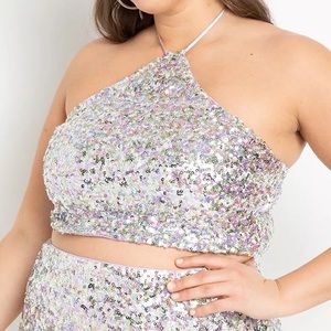 Eloquii Sequin Halter Top